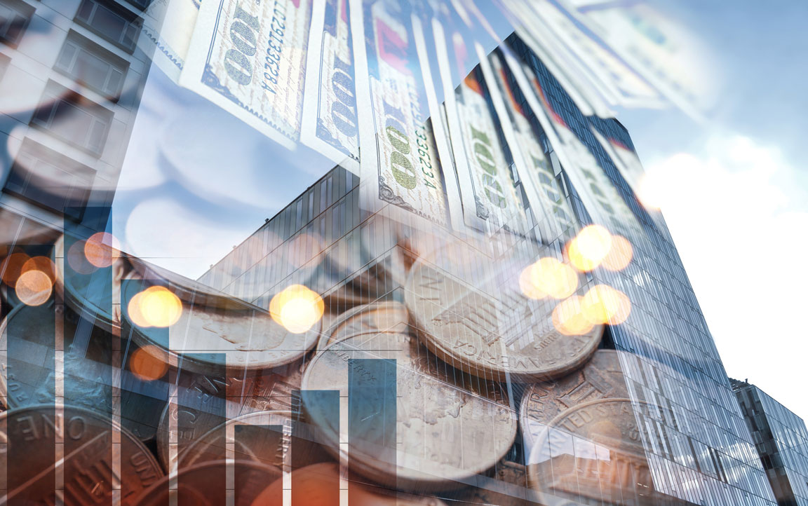 construction-budget double exposure of building and money
