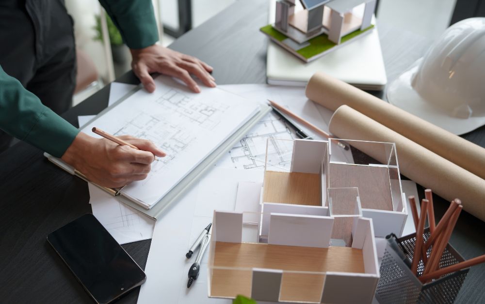 an architect creating a shop drawing